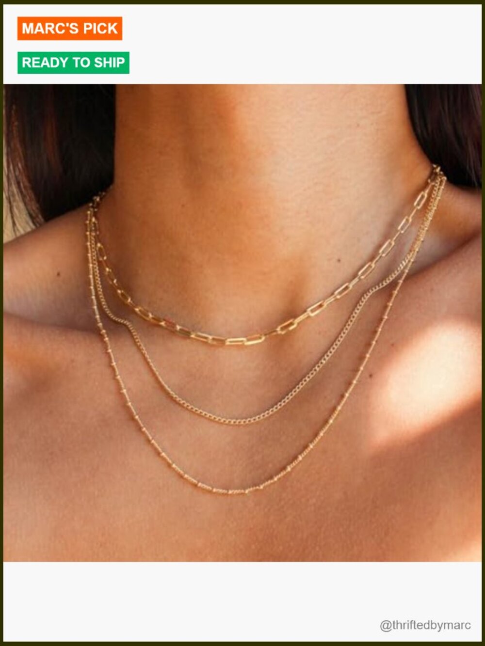14k Gold Plated Stainless Steel Dainty Layered Necklace Set Waterproof Non - Picture 2 of 7